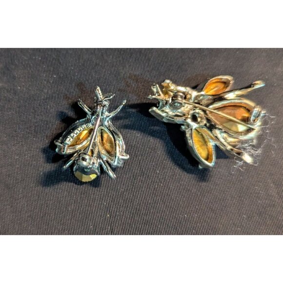 Vintage Bug-Inspired Rhinestone Brooch Set  Silver-Tone Purple Green Jewel Accen - Picture 5 of 10